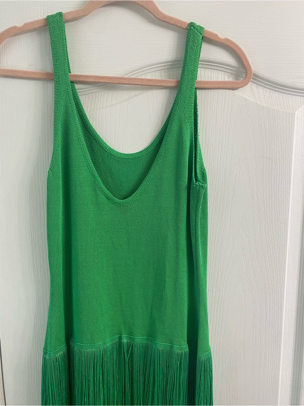 Vici Sunset Spritz Great Gatsby Tiered Fringe Maxi Vibrant Green Knit Dress M - Picture 11 of 15